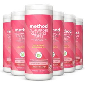 imageMethod AllPurpose Cleaning Wipes Pink Grapefruit MultiSurface Compostable 30 Count Pack of 6Grapefruit