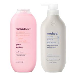 imageBundle of Method Pure Peace Body Wash 18 oz Pack of 1  Method Simply Nourish Body Lotion 14 oz Pack of 1