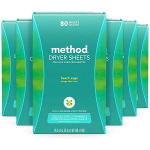 imageMethod Dryer Sheets Beach Sage Fabric Softener and Static Reducer Compostable and PlantBased Laundry Essentials 80 Count Pack of 6Beach Sage