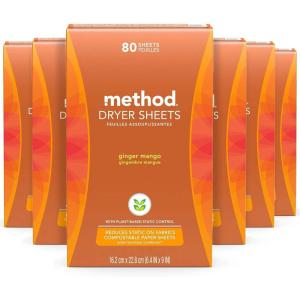 imageMethod Dryer Sheets Beach Sage Fabric Softener and Static Reducer Compostable and PlantBased Laundry Essentials 80 Count Pack of 6Ginger Mango