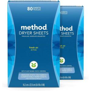 imageMethod Dryer Sheets Fresh Air 80 Sheets 2 pack Packaging May Vary