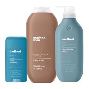 imageBundle of Method Sandalwood  Vetiver Body Wash 18 oz Pack of 1  Method Sea  Surf Body Lotion 14 oz Pack of 1  Method Glacier  Granite Deodorant 265 oz Pack of 1