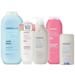 imageBundle of Method Wind Down Body Wash 18 oz  Pure Peace Shampoo 14 oz  Pure Peace Conditioner 135 oz  Simply Nourish Body Lotion 14 oz  Simply Nourish Deodorant 265 oz