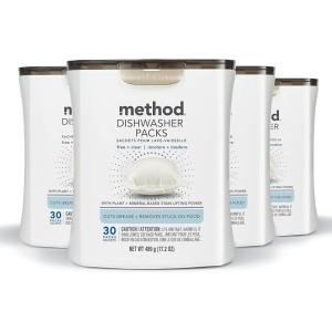 imageMethod Dishwasher Detergent Packs Lemon Mint Dishwashing Rinse Aid to Lift Tough Grease and Stains 30 Dishwasher Tabs per Package Pack of 4Fragrance Free