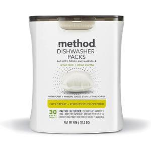imageMethod Dishwasher Detergent Packs Lemon Mint Dishwashing Rinse Aid to Lift Tough Grease and Stains 30 Dishwasher Tabs per Package Pack of 4Lemon Mint