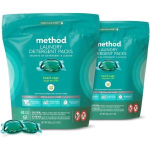 imageMethod Laundry Detergent Packs Beach Sage Scent Hypoallergenic Formula ampamp PlantBased Stain Remover Solution that Works in Hot ampamp Cold Water 42 Packs per Bag 2 Pack 84 Loads Packaging May VaryBeach Sage