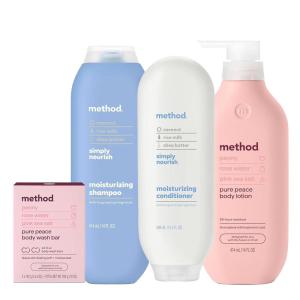 imageMethod Simply Nourish Shampoo 14 oz  Conditioner 135 oz  Pure Peace Bar Soap 2 bars 5 oz each  Body Lotion 14 oz  Nourishing Hair Care Set for Color Treated Hair